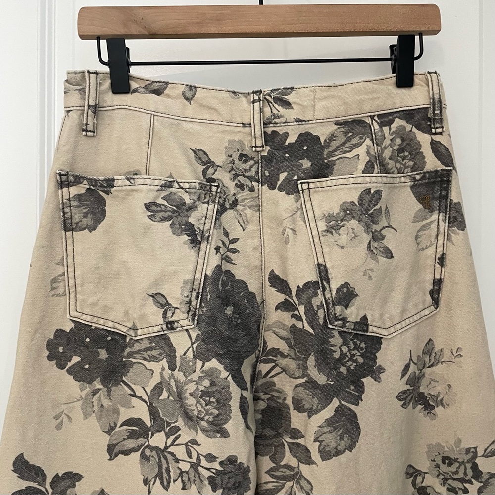 Anthropologie Leon Double Hem High-Rise Wide-Leg Cuffed Jeans Pilcro: Floral L14 - Picture 7 of 10